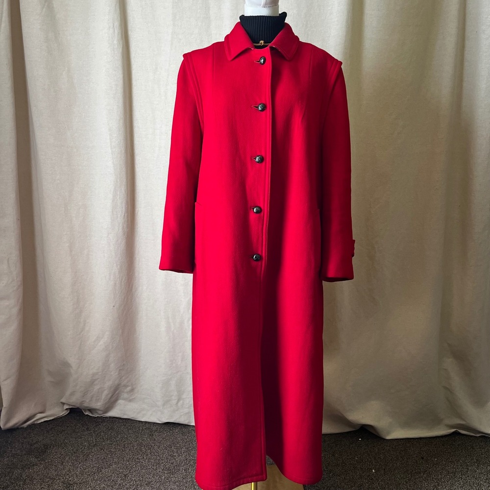 Vintage Red Austrian Loden Wool Coat Salko Salzburg L/XL 50" Long Statement Coat